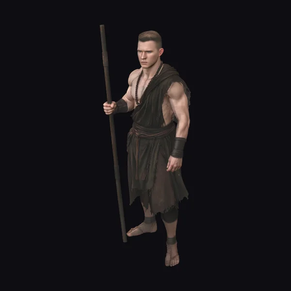 Muscular Warrior with Staff