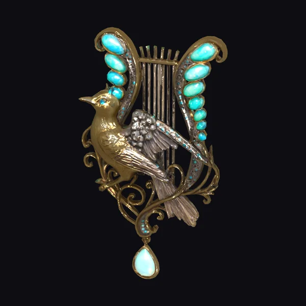 Opal Harp Bird Brooch