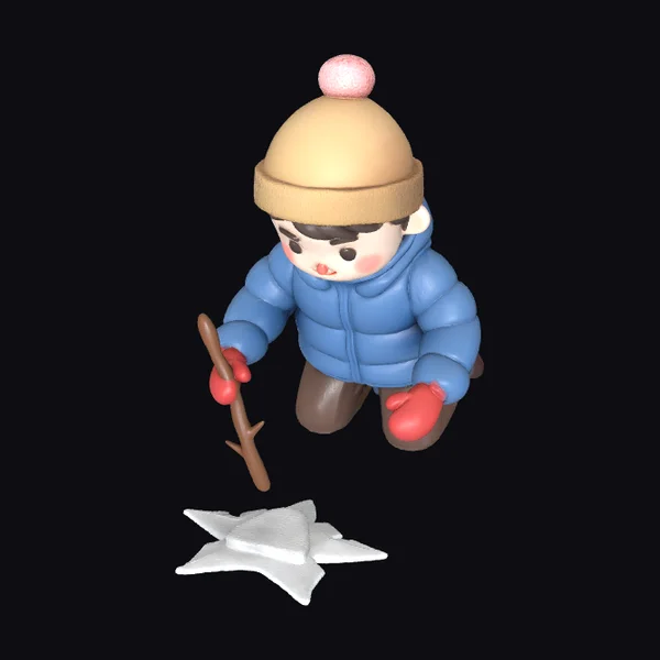 Snowy Kid with Stick