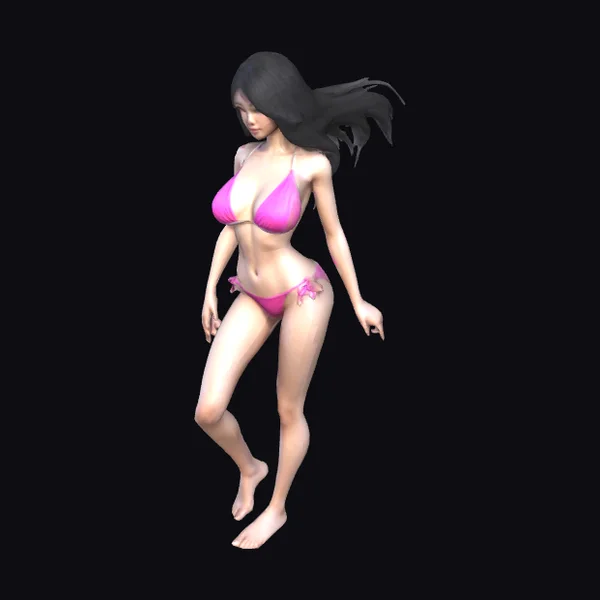 Asian Woman Pink Bikini