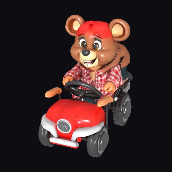 Cartoon Bear in Red Car