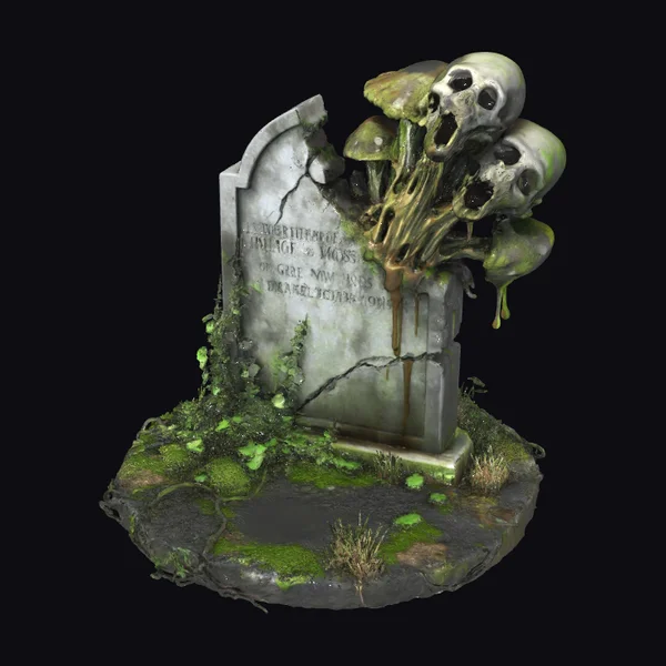 Mossy Tombstone with Skulls