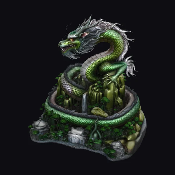 Green Dragon on Cliff