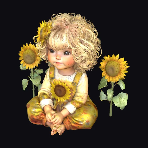 Little Girl with Sunflowers