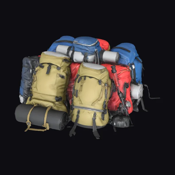Stacked Hiking Backpacks